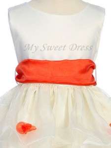 Ivory White Flower Girl Dress with Orange Sash Sz 2 12  