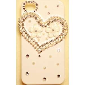  White Lovers Heart & Flowers Bling Crystal Case for iPhone 