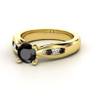 Mia Ring, Round Black Diamond 14K Yellow Gold Ring with Black Diamond 