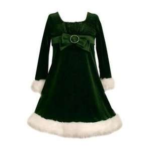  Green Velour Dress with Fur Trim and Buckle (4 