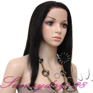 Silky Straight Indian Remy Human Hair Full Lace Wigs #1B Natural Black 