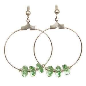 AM4439   30mm Hoop Earrings   Facetted Green Glass Beads   SP earwires 