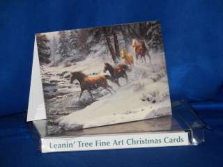 LEANIN TREE FINE ART CHRISTMAS HOLIDAY CARDS HORSES RUNNING IN WOODS 