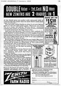 1938 Zenith 2 Way Farm Radio Wincharger Vintage Ad  