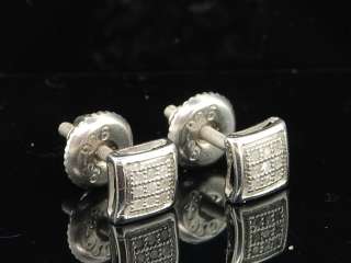 MENS LADIES WHITE GOLD FINISH WHITE DIAMOND PAVE STUDS EARRINGS PAVE 