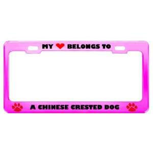  A Chinese Crested Dog Pet Pink Metal License Plate Frame 