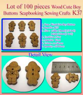 50 Wood Cute Boy Buttons Scapbooking Sewing Crafts K37  