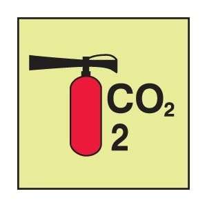 FIRE EXTINGUISHER   CO2 Sign   6 x 6 Dura Lumi Glow Adhesive