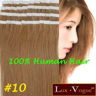 40pcs 100% Human Hair 3M Tape in Extensions Remy #10 (Med light Brown 