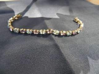 Tennis Bracelet with Amethyst & Aqua Stones set in sterling silver 
