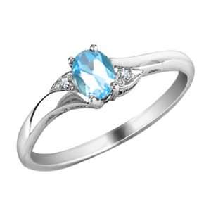  Blue Topaz Ring with Diamonds in 10K White Gold, Size 4.5 
