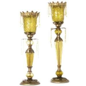 Mosaic Glass Hurricane Style Candle Vases   Set of Two:  