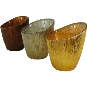    Set of 3 Amber Colored Glass TeaLight holders: Home Improvement
