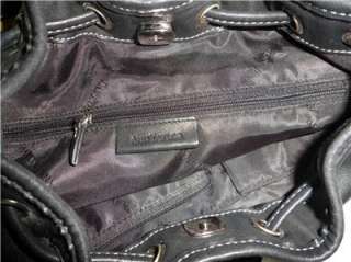 REDUCEDBLACK BEAUTY Leather ANN TAYLOR Drawstring HOBO BAG Purse 