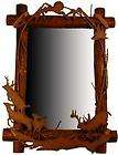Wood framed mirror with laser cut deer in rusty metal/hunt cabin or 