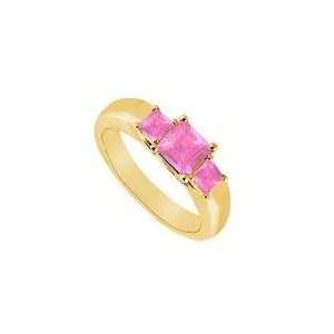  Three Stone Pink Sapphire Ring  14K Yellow Gold   0.33 CT 