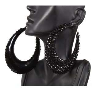 Basketball Wives Jet Black Teardrop Style 4 Inch Drop with Spikes Hoop 