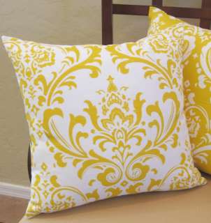 Ornate Yellow Damask Pattern Throw Pillow Cover  