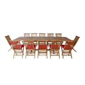 TEAK   RECTANGULAR DOUBLE EXTENSION TABLE WITH 12 x FOLDING CHAIR SET