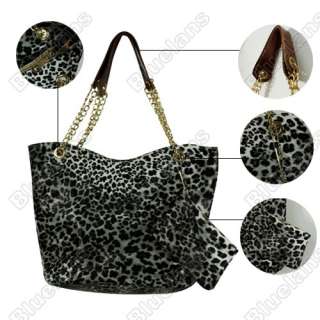 Women Leopard Grain Print Design Handbag Shoulder Tote Bag + Small Bag 