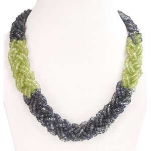   Handcrafted Natural Iolite & Peridot Beaded Twisted Necklace Jewelry