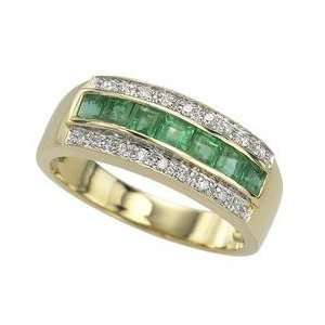  14k Yellow Gold Square Emerald & Diamond Band Ring 