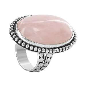   Silver 21 x 32mm Oval Pink Quartz Ring Designer Band Size 6.5 Jewelry