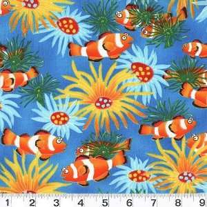  45 Wide Clowning Around Clown Fish Turquoise Fabric By 