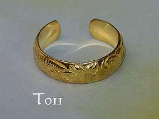 925 Silver Gold F GF Carved Frangipani Scroll Toe Ring  