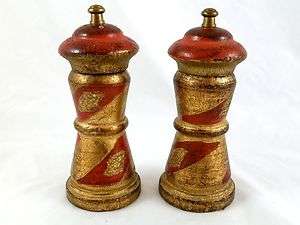   MF Italy Salt & Pepper Mill Grinder Set Gold & Red Painted Decorative