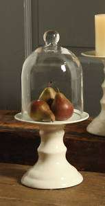   Ceramic Glaze Footed Cake Plate & Glass Dome Bell Jar Holiday Decor