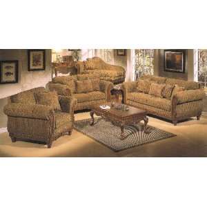  2 pc sofa and love seat set with wood accents