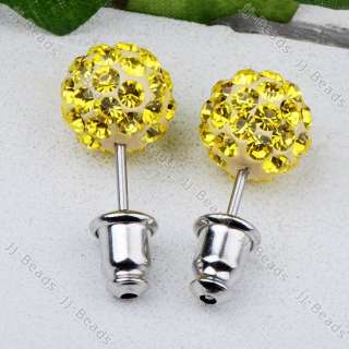 1Pair 8mm Ball Czech Crystal Stainless Steel Ear Earring Stud 11Color 