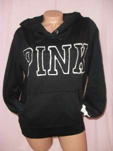 Victorias Secret LOVE PINK Black Pullover Signature Fit HOODIE 