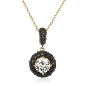 White CZ Donut Pendant with Black CZ Pave Gallery in Gold Plate