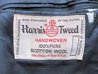 Harris Tweed Blue Gray Wool Herringbone 2 Button Blazer Sport Coat 