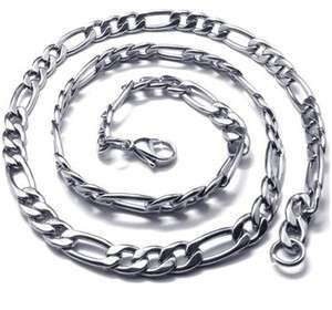   Steel Silver Tone Figaro Polished Necklace Chain Free Ship Mens Sale