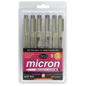 : Sakura Pigma Micron Pen   Assorted Colors, Set of 6, Size 05: Arts 