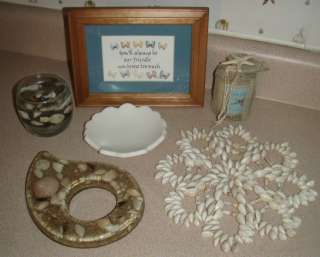 BEACH SHELL THEMED ITEMS:FRAMED PICTURE/CANDLES & HOLDER/LG 
