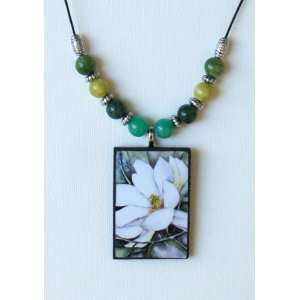  Magnolia Necklace White Flower Leather Necklaces 