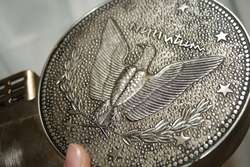   Extra Large Oversized Lighter Greek Israel Coin Form Chrome Metal RARE