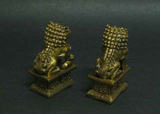 Lovely Pair Chinese Small Brass Foo Dogs Statue T1107d  