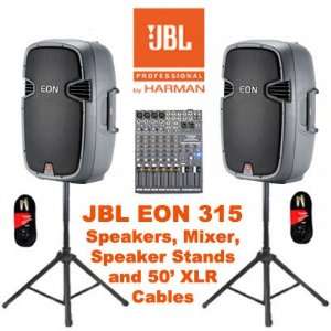  JBL Powered 15 EON 315 DJ Loudspeakers Mixer, Stands and 