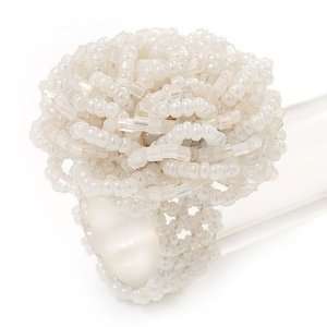  Snow White Glass Bead Flower Stretch Ring Jewelry