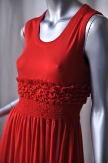 FENDI Red Silky Jersey Smocked Ruffle Dress NEW S 40  