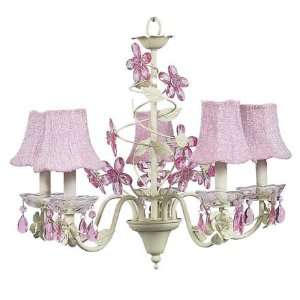   Chandelier in Green with Pink Glass Bead Shades
