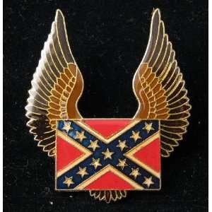  Confederate Flag With Biker Eagle Wings Motorcycle Pin 