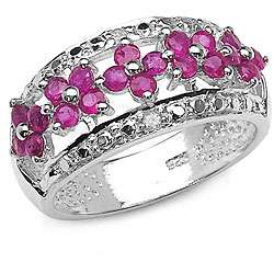 Sterling Silver Ruby and Diamond Floral Ring  