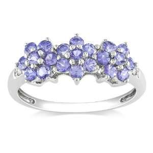 10k White Gold Tanzanite and Diamond Flower Ring (0.01 cttw, GHI Color 