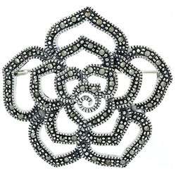 Sterling Silver Marcasite Flower Pin  